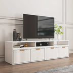 Moderner, weißer TV-Eckschrank mit 2 Schubladen und offenem Stauraum
