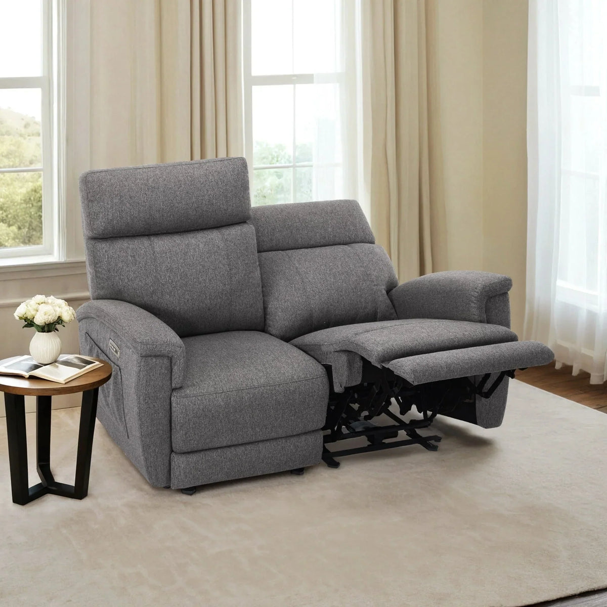 MCombo 60.2 Power Loveseat Relaxsofa mit Massage und zweifacher Heizung, verstellbarer Kopfstütze, USB- & Typ-C-Anschluss, Stoff
