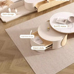 Moderner runder Couchtisch, Stein-Tischplatte, Naturholz - 50 x 31.5