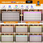 9 Schubladen Kommode für Schlafzimmer, Schubladenschrank mit Ladestation & LED-Beleuchtung, Doppel-Holz-Kleiderschrank, Moderne Kommode TV-Ständer