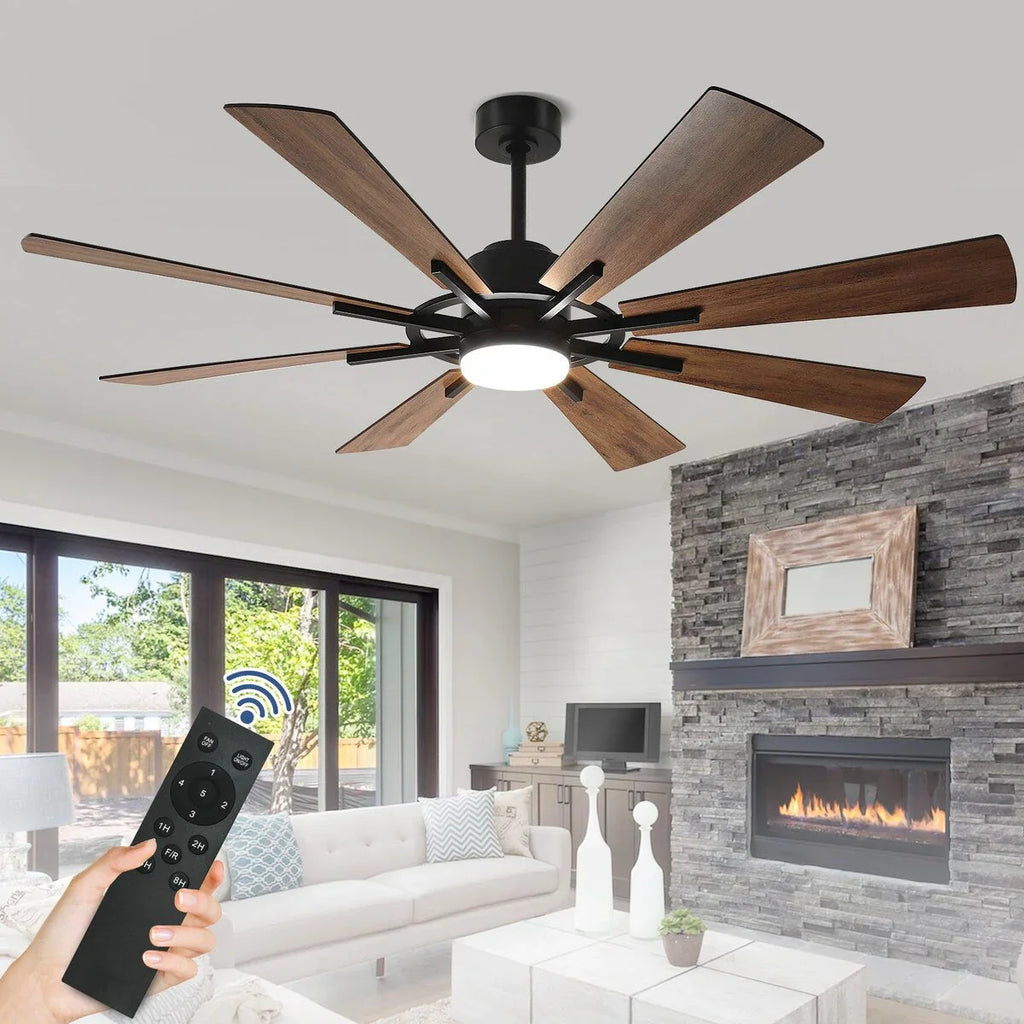 Deckenventilator mit Beleuchtung, Fernbedienung, groß, 8 Holzflügel