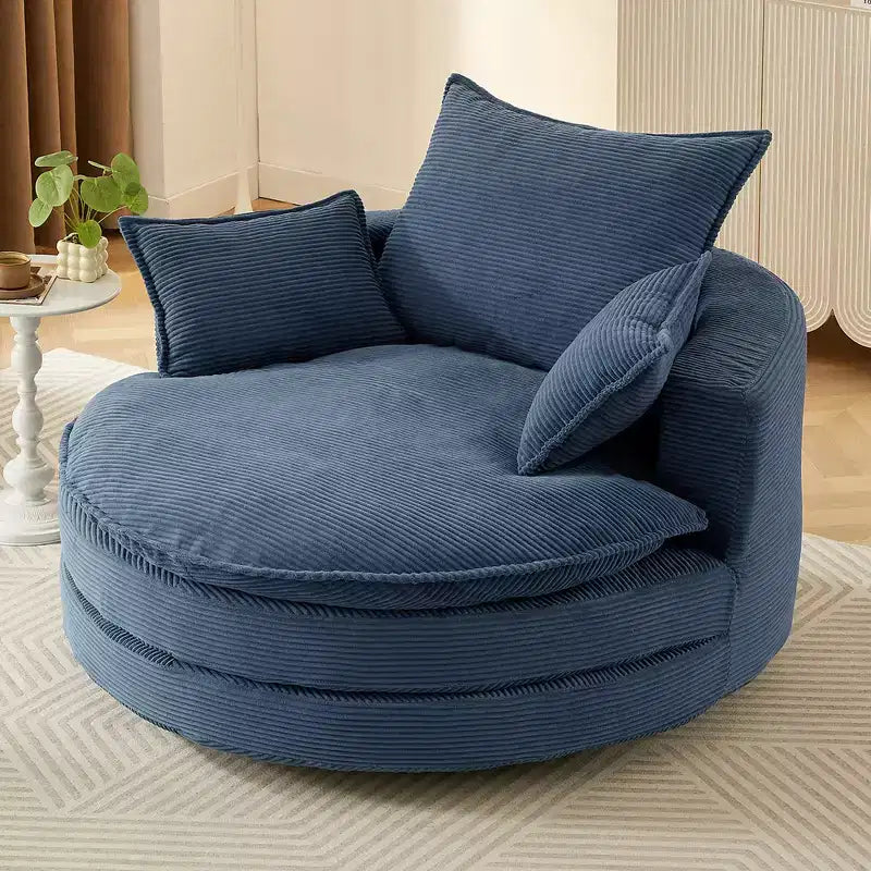 360° drehbarer Loungesessel, drehbarer runder Fass-Sessel mit Kissen für das Wohnzimmer