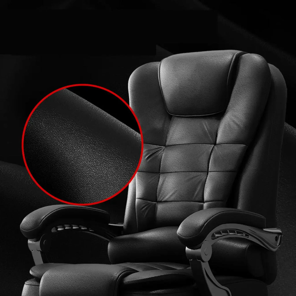 Ergonomischer Bürostuhl aus schwarzem Leder mit Fußstütze und Drehfunktion