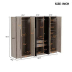 83W 6-türiger Kleiderschrank Garderobenschrank Aufbewahrungsschrank mit 2 Schubladen, Kleiderstangen und Ablageflächen, Schwarz+Natur-ModernLuxe