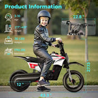 ECOLEAP K1 Elektro-Dirtbike für Kinder 36V, 25 km/h schnell, 22 km Reichweite, 700W Spitzenmotor, 3 Geschwindigkeitsmodi, 12 Zoll Offroad-Reifen, UL, Alter 3-10