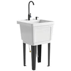 Tragbarer Spülbecken Waschtrog, Freistehendes Waschbecken mit Wasserhahn Seifenspender Schläuchen
