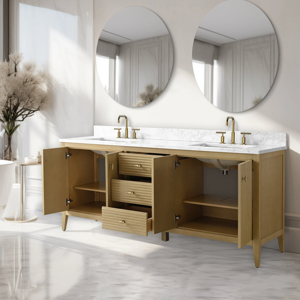 Vanity Art 72 Zoll Badezimmer-Waschtischunterschrank mit Doppelwaschbecken und Kunstmarmorplatte