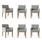 Set aus 6 gepolsterten Esszimmerstühlen mit Armlehnen, moderne Leinen-Sessel mit Holzbeinen, Akzentstühle für Esszimmer, Wohnzimmer - Panipeachy