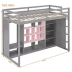 Hochbett für Kinder mit Kleiderschrank und Regalen, Holz-Hochbettgestell mit Aufbewahrungsschrank für Kinder und Jugendliche