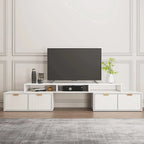 Moderner, weißer TV-Eckschrank mit 2 Schubladen und offenem Stauraum