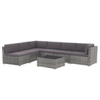 7-teiliges Outdoor-Sofa-Set aus Korbweide/Stahl mit Polstern