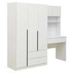 3-in-1 Kleiderschrank mit Schminktisch, Schreibtisch-Set, Schlafzimmer-Schrank mit 2 Schubladen, 3-türiger Aufbewahrungsschrank mit Schreibtisch