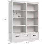 64 H Bücherregale und Bücherschränke, Bücherregal mit 3 Schubladen, 4-lagiges doppelt breites offenes Regal für Büro Wohnzimmer