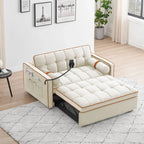Samt-Schlafsofa zum Umbauen, 140 cm, 2-Sitzer, mit Ausziehbett, verstellbarer Rückenlehne, Seitentaschen und Handyhalterung