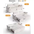 Dyonery 91 Sektional Schlafsofa mit Ausziehbett, verstellbarer Rückenlehne/zwei Ausziehbetten/USB-Anschlüssen/Getränkehaltern, Plüsch-Kordbezug