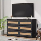 Rattan-Kommode für Schlafzimmer mit 6 Schubladen, 47" moderne Farmhouse breite Kommode, Holz-Aufbewahrungsschrank-Organizer für Kleiderschrank, Wohnzimmer, Flur