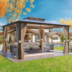 EROMMY Hardtop-Pavillon, Outdoor-Pergola mit Doppeldach & Netzen & Vorhängen, Hochleistungs-Canopy für Terrasse, Garten, Poolparty