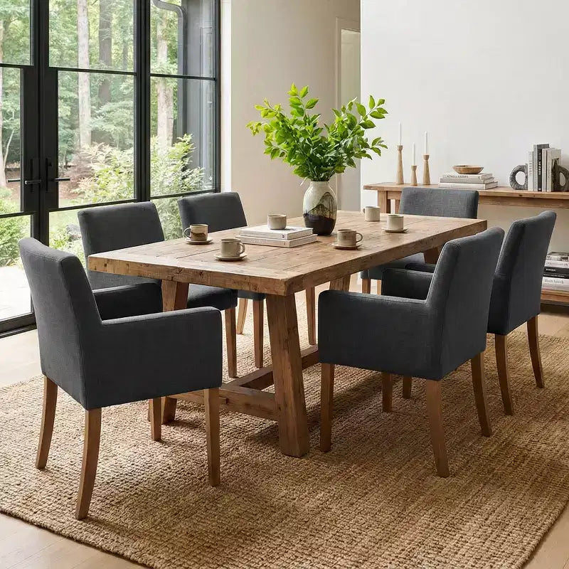 Set aus 6 gepolsterten Esszimmerstühlen mit Armlehnen, moderne Leinen-Sessel mit Holzbeinen, Akzentstühle für Esszimmer, Wohnzimmer - Panipeachy