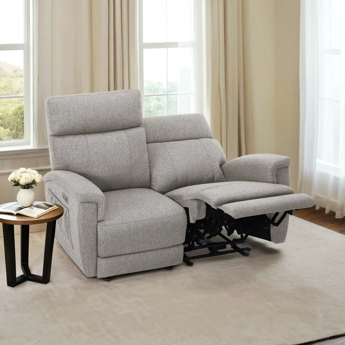 MCombo 60.2 Power Loveseat Relaxsofa mit Massage und zweifacher Heizung, verstellbarer Kopfstütze, USB- & Typ-C-Anschluss, Stoff