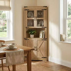 69" Hoher Eckschrank, Bauernhaus-Eckschrank, platzsparender Stauraum, Glastür, verstellbare Einlegeböden, für Wohnzimmer, Küche