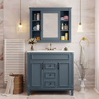 Moderner 36'' Badschrank mit Aufsatzwaschbecken und Spiegelschrank, 2 Türen und 2 Schubladen