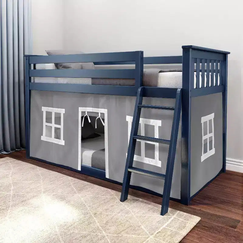 Max & Lily Twin-über-Twin Niedriges Etagenbett mit Vorhängen