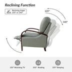 Alex Mid-Century Modern Zigarren-Sessel aus echtem Leder mit manueller Relaxfunktion und geschwungenen Holzarmlehnen