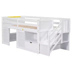 94.6L x 42.3B Massivholz-Hochbett in Twin-Größe mit Treppe, Schublade und Regal, modernes und klares Design