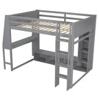 Whisen Wood Gaming-Hochbett (Twin Size) mit Schreibtisch, mehreren Ablagefächern, LED-Beleuchtung und einer Kleiderstange