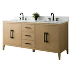 Vanity Art 72 Zoll Badezimmer-Waschtischunterschrank mit Doppelwaschbecken und Kunstmarmorplatte