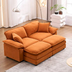2-Sitzer-Sofa mit 2 Kissen, 2 Polstern und 2 Hockern, bequemes Sofa – Tiefes Wohnzimmersofa, Modulsofa
