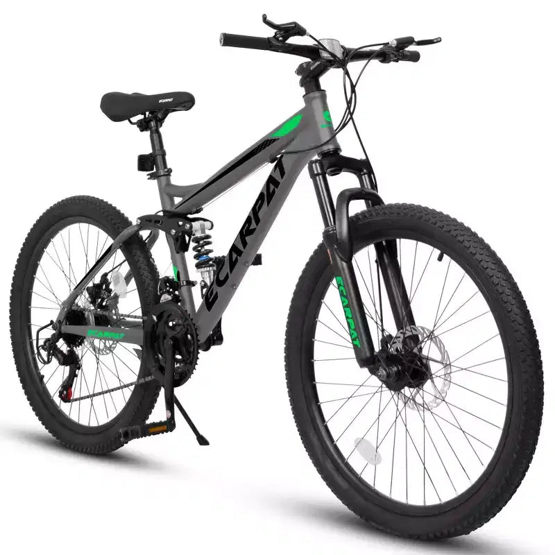 Okak 26-Zoll-Mountainbike mit Scheibenbremsen, 21-Gang-Erwachsenenfahrrad mit robustem Rahmen und doppelter Hinterradfederung, Fahrrad für Stadt- und Straßenfahrten