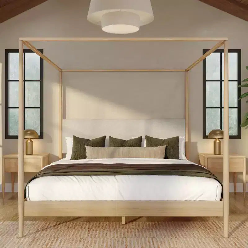 Harbor King Himmelbett mit gepolstertem Kopfteil, Blonde/Swiss Coffee (MD2411-01)