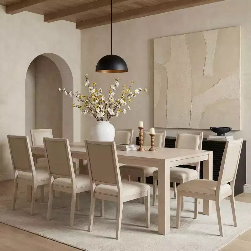 Modernes Esszimmer-Set – 80 Tisch + 6 gepolsterte Stühle, Massivholzrahmen, 180 kg Tischbelastbarkeit, einfache Montage