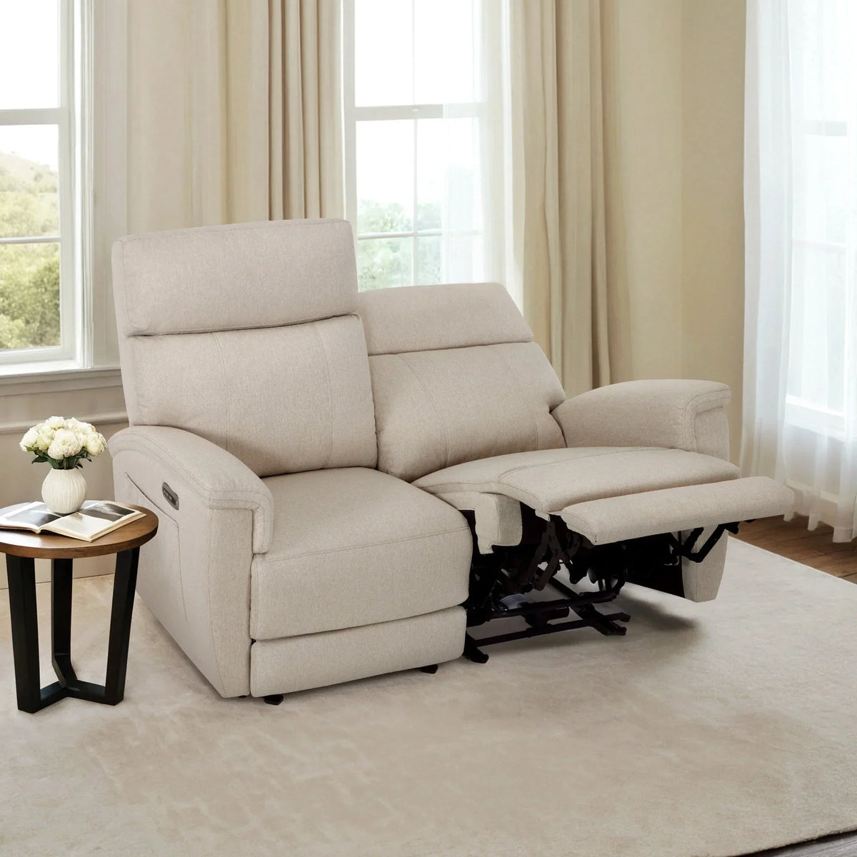MCombo 60.2 Power Loveseat Relaxsofa mit Massage und zweifacher Heizung, verstellbarer Kopfstütze, USB- & Typ-C-Anschluss, Stoff