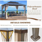 EROMMY Hardtop-Pavillon, Outdoor-Pergola mit Doppeldach & Netzen & Vorhängen, Hochleistungs-Canopy für Terrasse, Garten, Poolparty