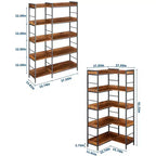 5-stufiges Eckregal in L-Form, 65 Industrieregal aus Holz und Metall (Rustikales Braun), wendbarer Stauraum für Wohnzimmer, Schlafzimmer und Home Office
