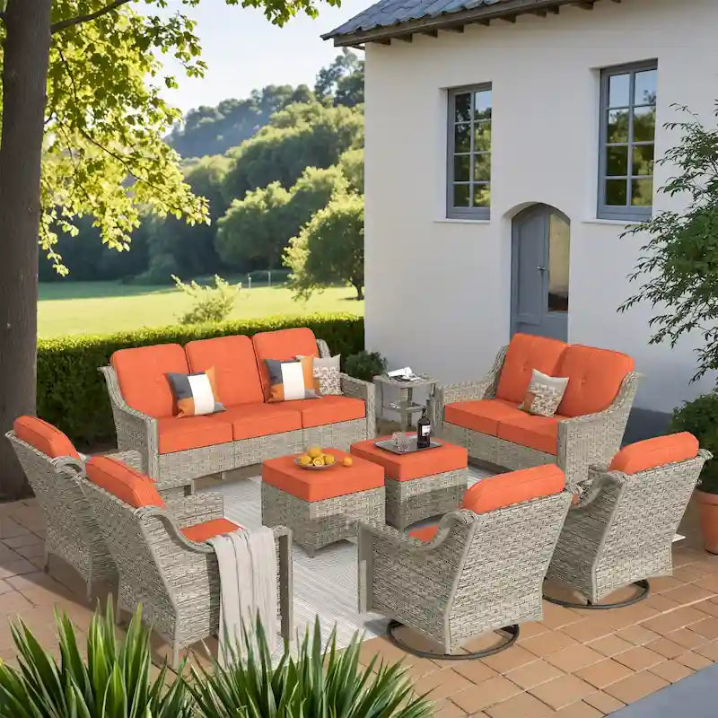 XIZZI 9-teiliges Gartenmöbel-Set mit drehbaren Stühlen für den Außenbereich