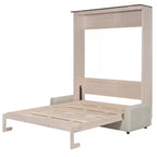 Murphy-Bett in Queen-Size mit Sofa, Queen-Schrankbett aus Holz mit LED-Beleuchtung, klappbares Truhenbett für Gästezimmer, Beige