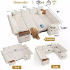 Dyonery 112 Modulares Schlafsofa mit Ausziehfunktion, U-förmiges Schnittsofa mit Stauraum, extra breite und tiefe Sitzflächen für das Wohnzimmer