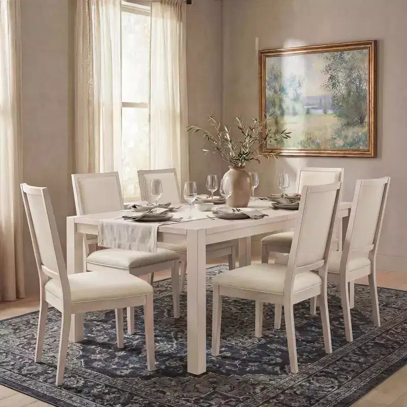 Modernes Esszimmer-Set – 80 Tisch + 6 gepolsterte Stühle, Massivholzrahmen, 180 kg Tischbelastbarkeit, einfache Montage