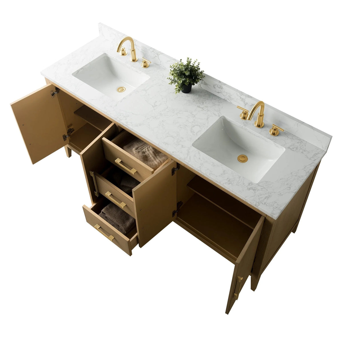 Vanity Art 72 Zoll Badezimmer-Waschtischunterschrank mit Doppelwaschbecken und Kunstmarmorplatte
