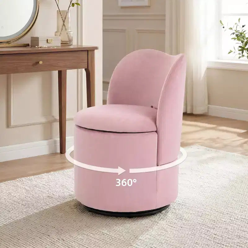 Drehbarer Schminkstuhl mit Stauraum, gepolsterter runder Make-up-Hocker mit Rückenlehne, weich gepolsterter Fass-Akzent-Sessel für Schlafzimmer und Wohnzimmer