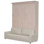 Murphy-Bett in Queen-Size mit Sofa, Queen-Schrankbett aus Holz mit LED-Beleuchtung, klappbares Truhenbett für Gästezimmer, Beige