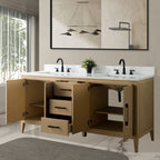 Vanity Art 72 Zoll Badezimmer-Waschtischunterschrank mit Doppelwaschbecken und Kunstmarmorplatte