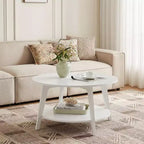 Honigbrauner runder Couchtisch mit 2 Ablageflächen, Maße 80 x 45 cm, ideal für das Wohnzimmer