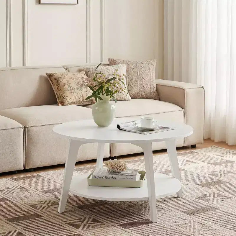 Honigbrauner runder Couchtisch mit 2 Ablageflächen, Maße 80 x 45 cm, ideal für das Wohnzimmer
