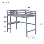 Okak Minimalism Hochbett mit Leiter, Hochbett aus Kautschukholz mit Sicherheitsgeländer und integriertem Schreibtisch, Bettrahmen für Kinder, Jugendliche