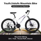 Okak 24/26 Zoll Mountainbike mit 21 Gängen und doppelten Scheibenbremsen, Kinderfahrrad mit 100mm Federgabel, Dirt Bike für Teenager und Frauen