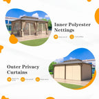 EROMMY Hardtop-Pavillon, Outdoor-Pergola mit Doppeldach & Netzen & Vorhängen, Hochleistungs-Canopy für Terrasse, Garten, Poolparty
